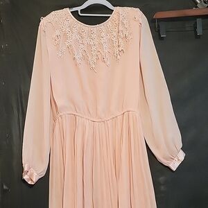 Elegant Pink Long Sleeve Dress with Lace Detail
